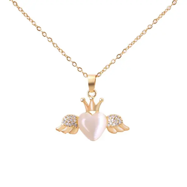 Wholesale Real Gold Plated Heart Shape Wings 304 Stainless Steel Fashion Waterproof Non Tarnish Necklace