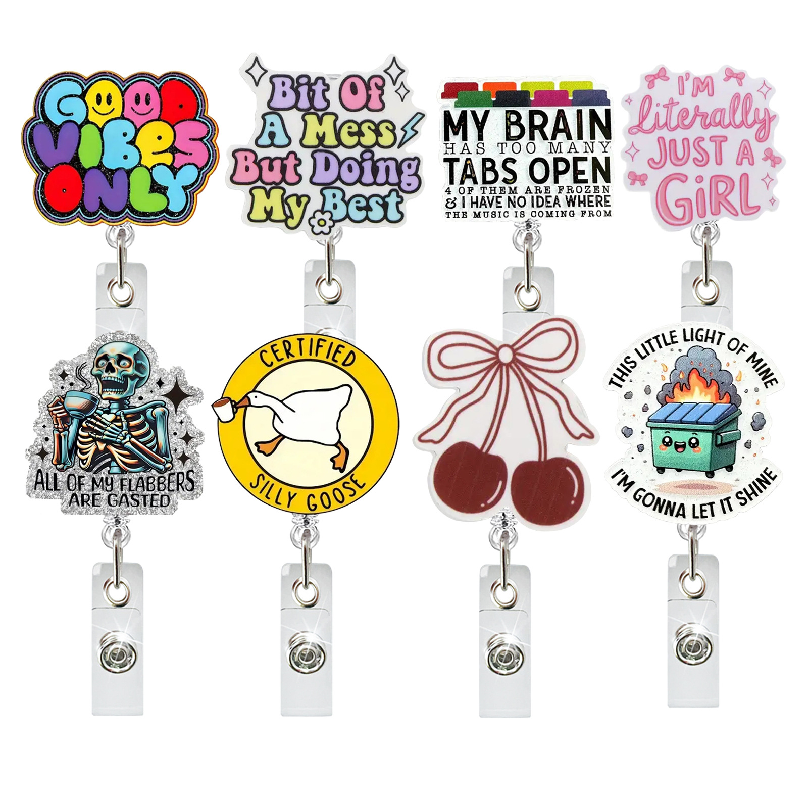 Wholesale Glitter Acrylic Silly Goose Alligator Clip Easy to Pull Doctor Nurse Teacher Retractable Badge Reel Easy to Pull Buckle