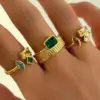 Wholesale Retro Geometric Titanium Steel Plating Inlay Zircon 18k Gold Plated Open Ring