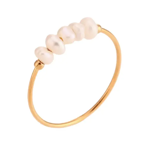 Women's Stainless Steel PVD Coated 18K Gold Plated Pearl Geometric Rings Imitation Pearl Jewelry