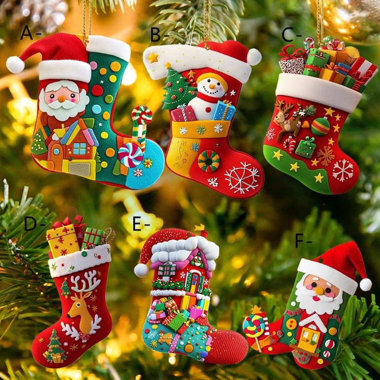 Wholesale Christmas Stocking Series Flat Holiday Pendant Keychain