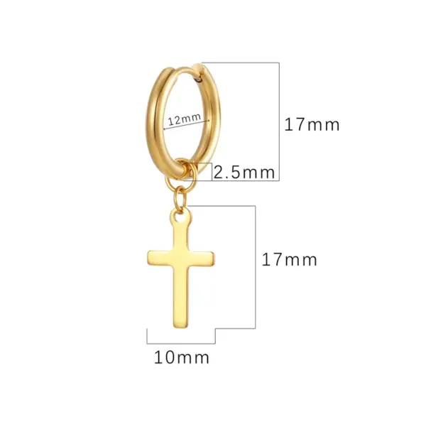 PVD Coated 18K Gold Real Gold Plated Cross 201 Stainless Steel Simple Style Waterproof Non Tarnish Dangling Earrings