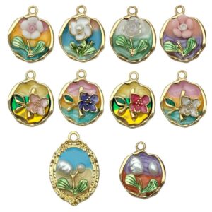 Mix 10 drip oil painting series - 10 styles each - 34g - sn1044 / Monet garden oil painting style three-dimensional pendant