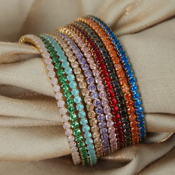 304 Stainless Steel Colorful PVD Coated Zircon 18K Gold Plated Real Gold Plated Simple Style Waterproof Non Tarnish Plating Inlay White Blue Gold Bracelets