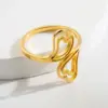 PVD Coated Real Gold Plated 14K Gold Hand Heart Shape Wings 304 Stainless Steel Retro Roman Style Waterproof Non Tarnish Open Rings