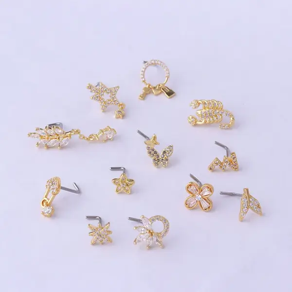316L Stainless Steel Copper Nose Rings & Studs Geometric Waterproof Non Tarnish Surgical Steel Ear Cartilage Rings & Studs Nose Pin Women'S