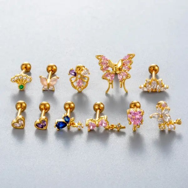 Wholesale 1 Piece Ear Cartilage Rings & Studs IG Style Vintage Style Simple Style Heart Shape Flower Butterfly 316L Stainless Steel Copper Waterproof Non Tarnish Surgical Steel Zircon Ear Cartilage Rings & Studs