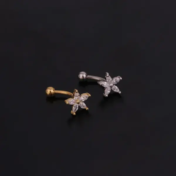 316L Stainless Steel Copper Zircon Ear Cartilage Rings & Studs Flower Waterproof Non Tarnish Surgical Steel