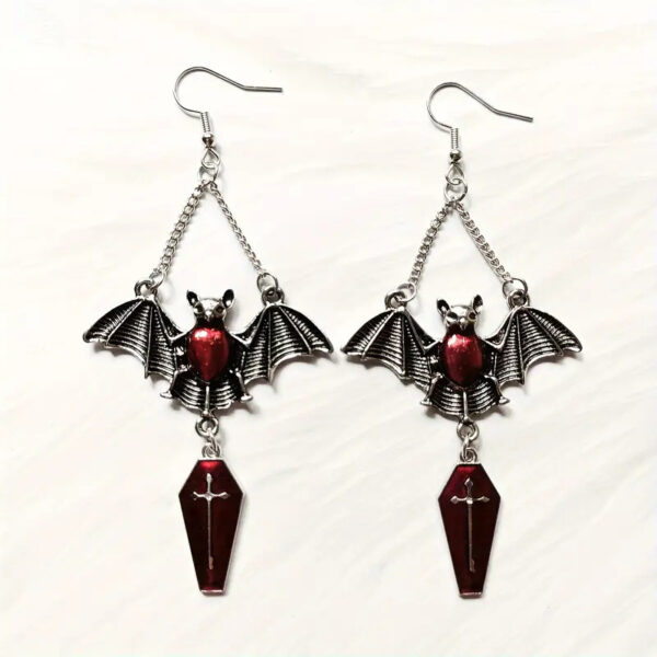 Wholesale Wish Cross-border New Hot Dark Gothic Exaggerated Red Vampire Bat Bloody Magic Mirror Pendant Earrings