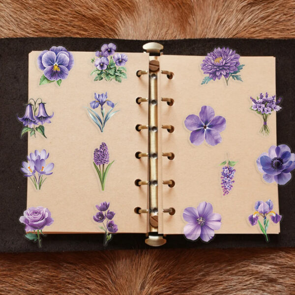 Wholesale 50 Sheets Transparent Cartoon Purple Flower Sticker Pack Waterproof Transparent PET Hand Account Material Decorative Guitar Notebook