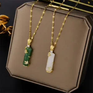Wholesale PVD Coated Real Gold Plated Bamboo Stainless Steel Chinoiserie Waterproof Non Tarnish Pendant Necklace