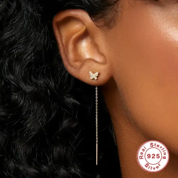 Wholesale 1 Pair 925 Sterling Silver Silver Tassel Butterfly Zircon Drop Earrings Earrings Ear Studs