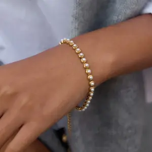 Wholesale Women - Classic Style / 18K Gold 304 Stainless Steel + High Gloss Pearl / High Gloss Pearl Bracelet Combination Plated With 18K Real Gold Vacuum Electroplating (In Furnace) Zircon Geometric Handmade Chain Waterproof Non-Fading
