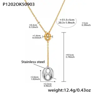 P1202-Gold Y-shaped Necklace 51+5cm
