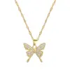 Wholesale Golden Plated 304 Stainless Steel Electroplating Artificial Gemstones Butterfly Sweet Cable Chain Pendant Necklace For Women'S