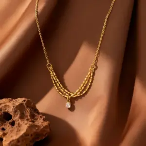 X01314-Mi Zhu Single Diamond-Necklace- Gold