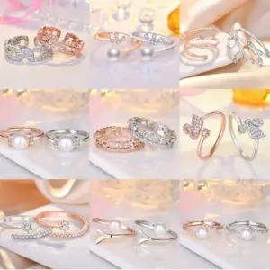 Wholesale Simple Style Solid Color Copper Plating Inlay Artificial Diamond Rings 1 Piece
