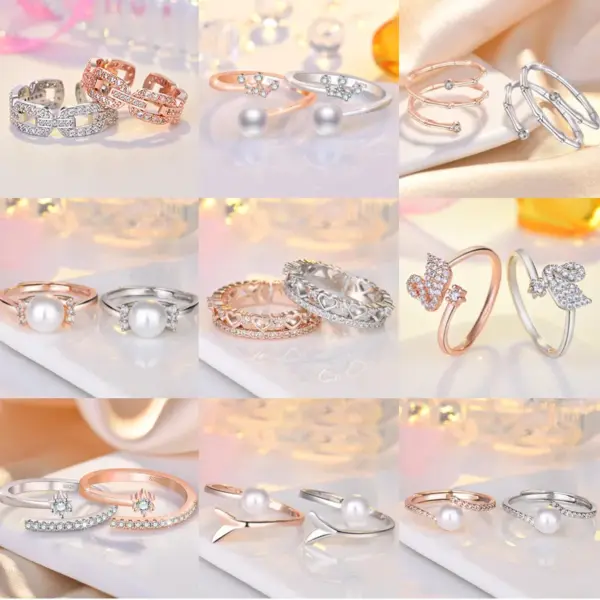 Wholesale Simple Style Solid Color Copper Plating Inlay Artificial Diamond Rings 1 Piece