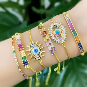 Wholesale Fashion Geometric Copper 18k Gold Plated Artificial Gemstones Bracelets In Bulk