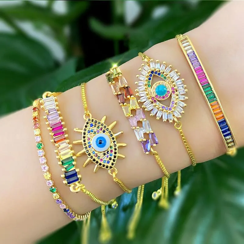 Wholesale Fashion Geometric Copper 18k Gold Plated Artificial Gemstones Bracelets In Bulk