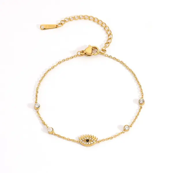 Wholesale Ins Style 304 Stainless Steel Four-Leaf Clover Heart Inlaid Diamond Starfish Evil Eye Minimalist Style Light Luxury Vacuum Electroplated 18K Real Gold Bracelet