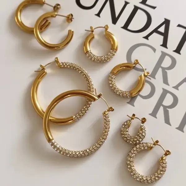 Wholesale 1 Pair Streetwear U Shape Plating Inlay Titanium Steel Rhinestones Hoop Earrings