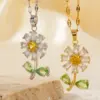 Wholesale 304 Stainless Steel Copper K Gold Plated Inlay Sunflower Zircon Copper Necklaces