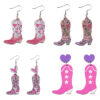 oly-f5881041978b927212a9df722ba021e3 Wholesale Cross-Border Western Style Pink Love Tassel Spring and Summer Flower Leaf Cowboy Boots Pendant Wooden Double-Sided Earrings