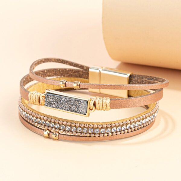 Wholesale Multi layer diamond crystal magnetic buckle bracelet