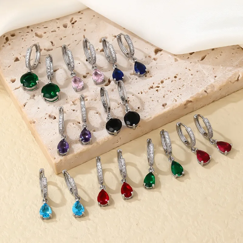 Wholesale PVD Coated Rhodium Plated Round Water oplets 304 Stainless Steel Casual Basic Sweet Waterproof Non Tarnish op Earrings