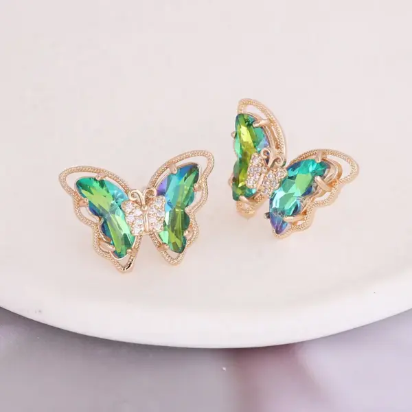 Wholesale Fashion Butterfly Copper No Inlaid 18K Gold Plated Earrings Ear Studs