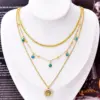 Wholesale Jewelry Fashion Heart Shape 304 Stainless Steel Turquoise Rhinestones Glass Stone 18K Gold Plated Layered Inlay Stainless Steel Necklaces