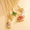 Titanium Steel Copper Cable Chain Enamel Inlay Christmas Hat Santa Claus Christmas Socks Pearl Zircon Pendant Necklace