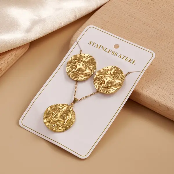 Wholesale 304 Stainless Steel Earrings Necklace Set Round Waterdrop Electroplated Hot Sale Jewelry Accessories Kit