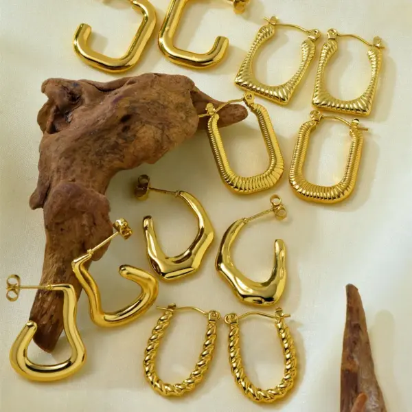 Electroplating Golden Plated Irregular 304 Stainless Steel Elegant Earrings