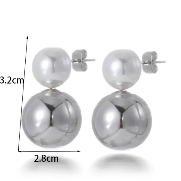 PVD Coated Geometric Round Pearl 304 Stainless Steel French Style Simple Style Korean Style Waterproof Non Tarnish Earrings