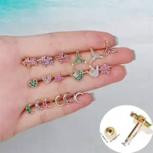 Wholesale Brass Gem Ear Cartilage Rings & Studs Geometric Waterproof Non Tarnish Surgical Steel