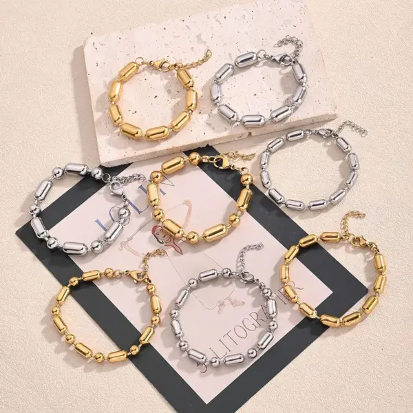 Wholesale Casual Modern Style Simple Style Round Solid Color 304 Stainless Steel Ball Chain Bracelets In Bulk