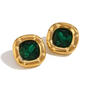 Ear Studs-Golden-Green Zirconium