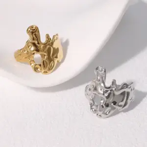 PVD Coated Real Gold Plated 18K Gold Irregular 304 Stainless Steel Cool Style IG Style Waterproof Non Tarnish Open Rings