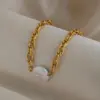 Wholesale PVD Coated Real Gold Plated 18K Gold Round 201 Stainless Steel Freshwater Pearl Elegant Waterproof Non Tarnish Bracelets Necklace