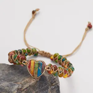 Wholesale Ethnic Style Heart Shape Natural Stone Knitting Bracelets