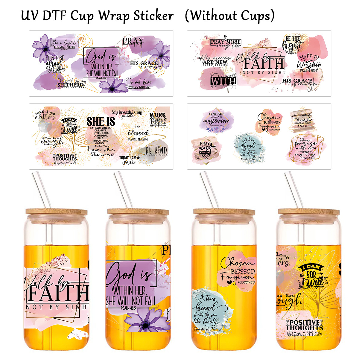 Wholesale Bible Jesus Crystal Sticker Transparent 16oz UV DTF Glass C Sticker