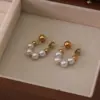 304 Stainless Steel Plastic Solid Color Ion Plating (IP) 18K Gold Plated Elegant Simple Style Waterproof Non Tarnish Beaded Plating Gold Earrings