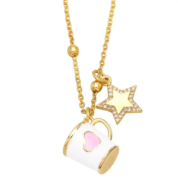Wholesale Fashion Copper Xingx Cup Heart Shape Necklace Enamel Zircon Copper Necklaces