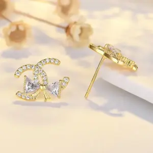 Ed159 Bow Stud Earrings (Yellow Gold) / Copper-plated gold