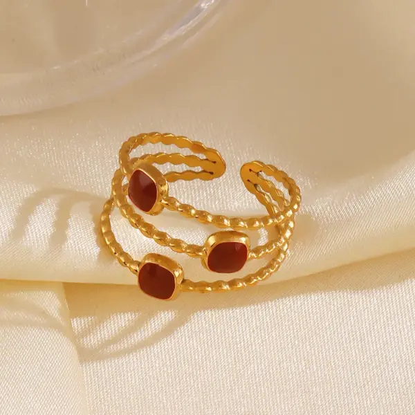 Wholesale Ion Plating (IP) 18K Gold Plated Square Lines 304 Stainless Steel Simple Style Waterproof Non Tarnish Open Rings