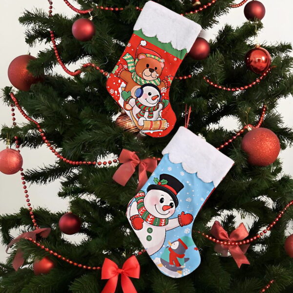 Wholesale Cross-Border New Christmas Decorations Plush Christmas Stocking Gift Bag for the Elderly Snowman Elk Pattern Gift Bag