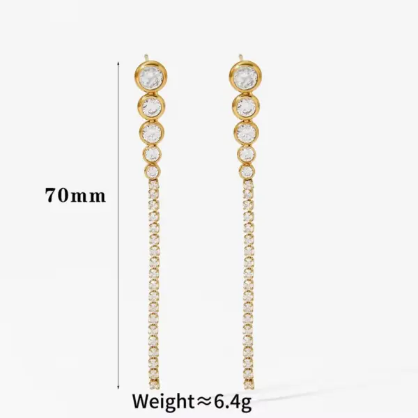 Wholesale 304 Stainless Steel Simple Zircon Pendant Tassel Long Earrings For Women 16K Real Gold Plated Platinum Plated Vacuum Electroplating (Fired) Waterproof Non-Fading Earrings