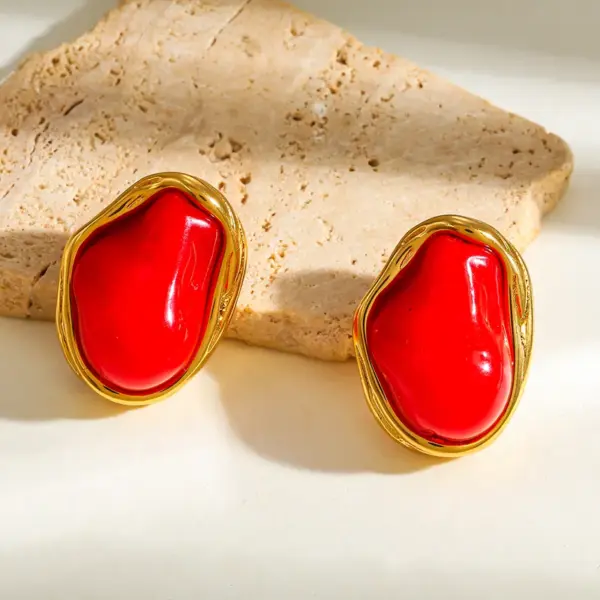 PVD Coated Real Gold Plated Irregular 304 Stainless Steel IG Style Baroque Style Waterproof Non Tarnish 304 Stainless Steel Rings Earrings